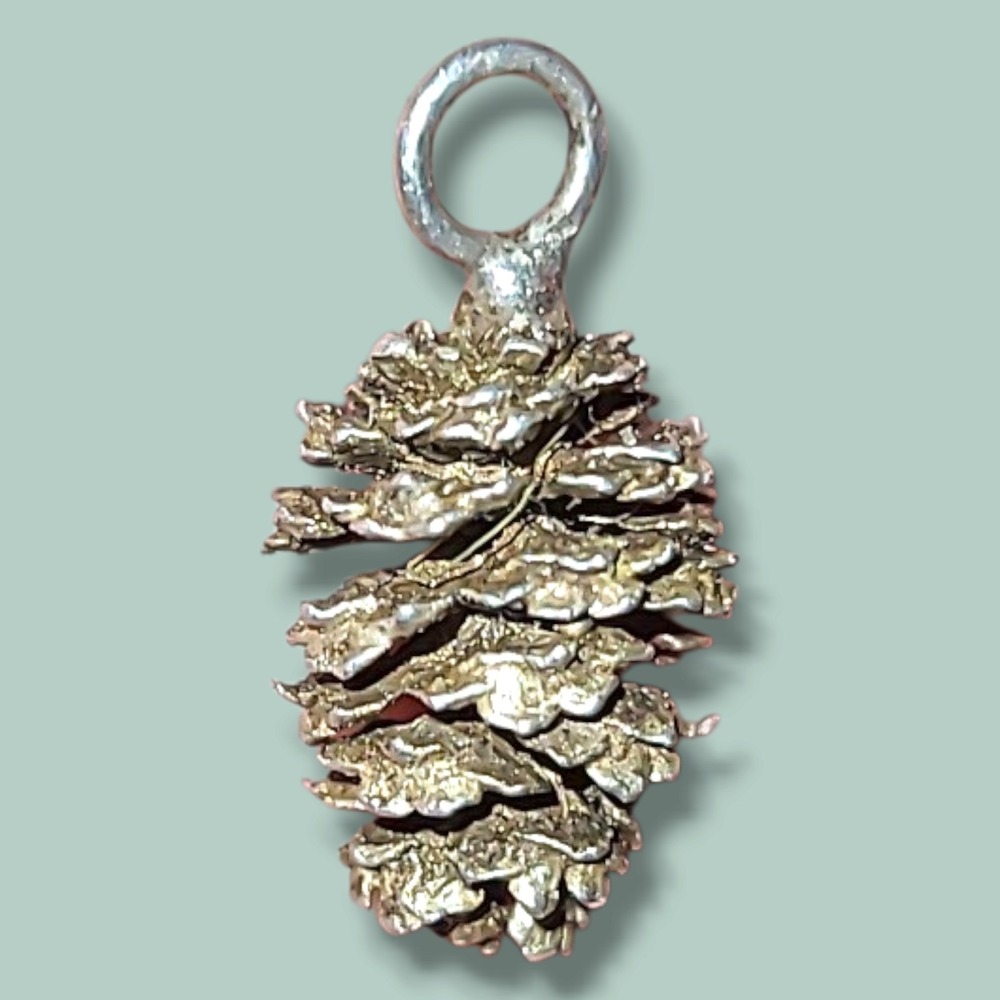 Vintage Sterling Silver 3D Pine Cone Charm Pendant 2g 19mm Christmas Jewelry